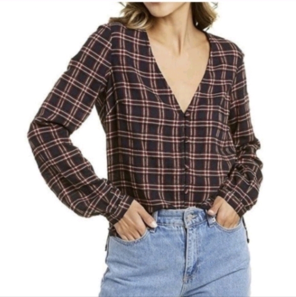Veronica Beard Peggy Wool-Bend Top Buttons-Up Plaid V-Neck sz 6 - Picture 1 of 10